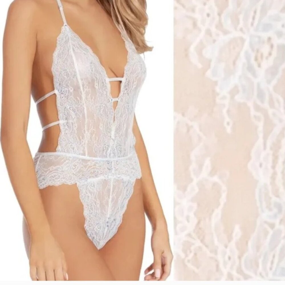 IN BLOOM By Jonquil Lace Thong Teddy NEW Size XXS Blue